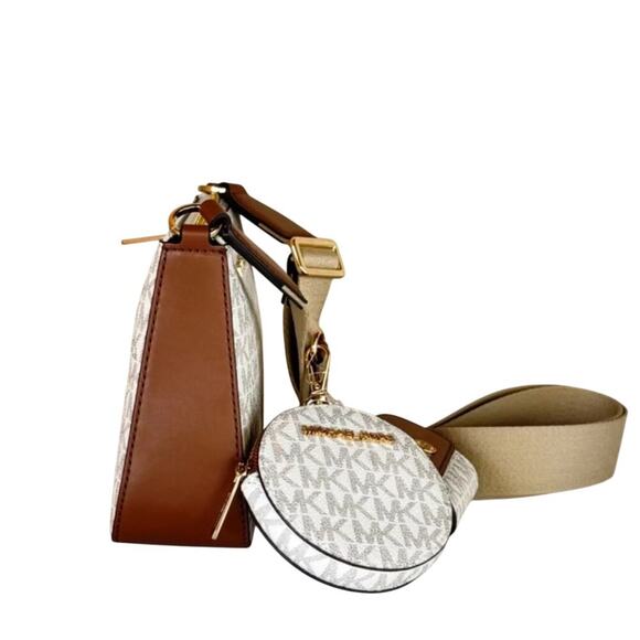 Michael Kors White/Tan Jet Set Logo Crossbody Bag with Case  Apple AirPods Pro - Picture 7 of 14